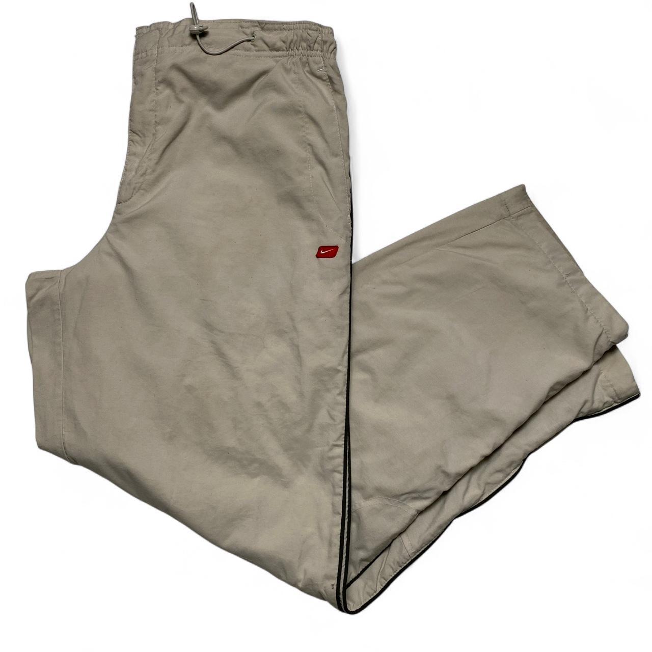 Nike Beige Y2K Vintage Shell Trackpant Hexi Logo Red White Swoosh Bottoms (XL)