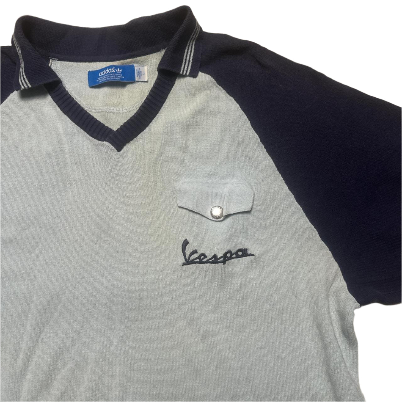 Adidas Vespa Light Blue and Navy Polo Shirt (L)