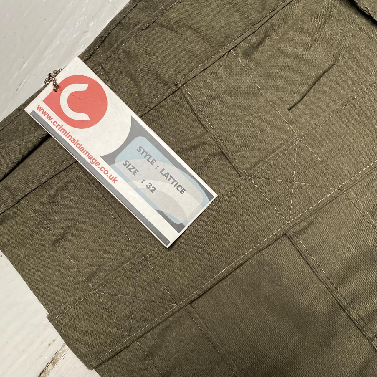 Criminal Damage Bondage Baggy Cargo Khaki Green and Orange Combat Trousers (32W)