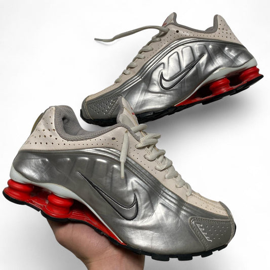 Nike Shox R4 Silver Metallic Red and White