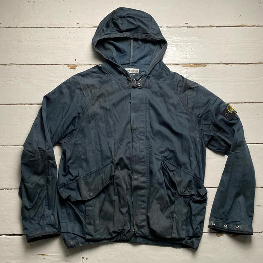 Stone Island 2002 Vintage Raso Gommato Lightweight Navy Jacket