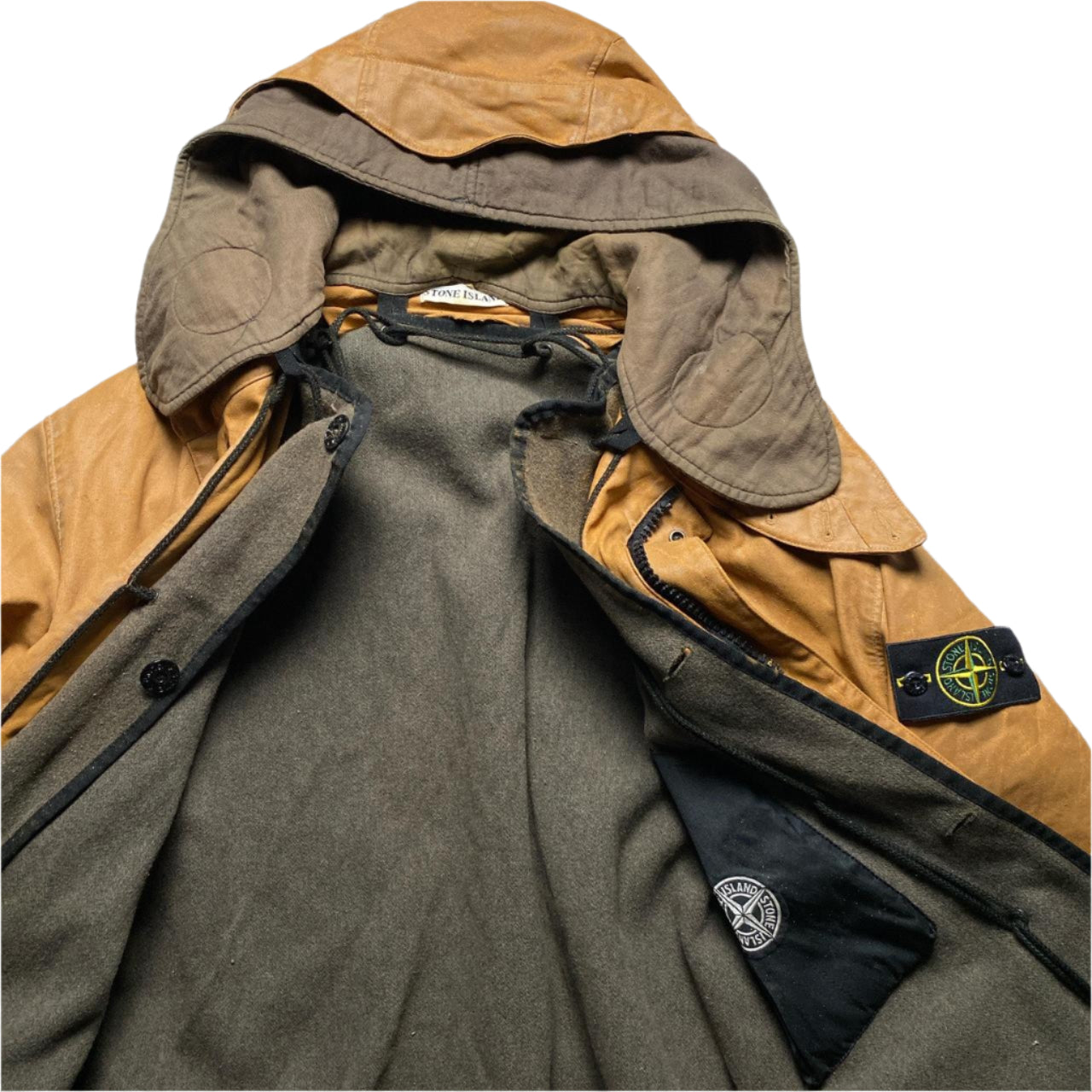 Stone Island Vintage Rubberised Dutch Rope Leather Brown 1996 Jacket (L)