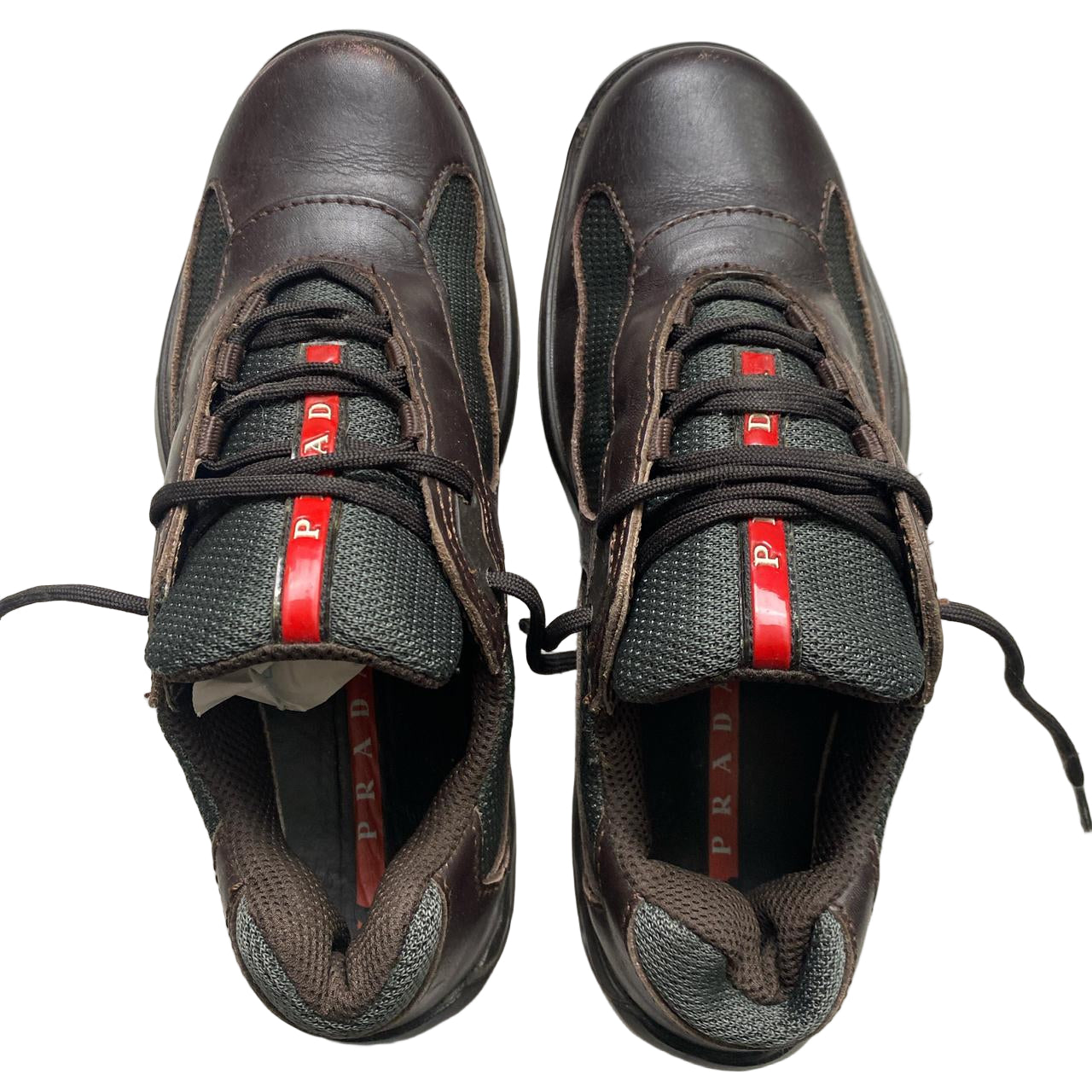 Prada Americas Cup Vintage Brown and Red Low Trainers (UK 4.5)
