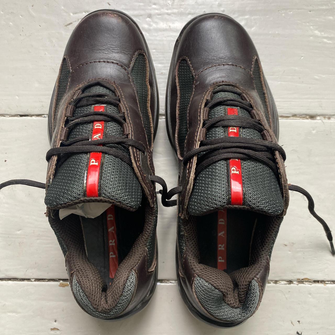 Prada Americas Cup Vintage Brown and Red Low Trainers