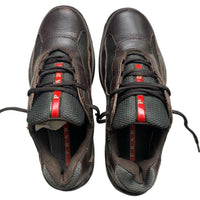 Prada Americas Cup Vintage Brown and Red Low Trainers (UK 4.5)