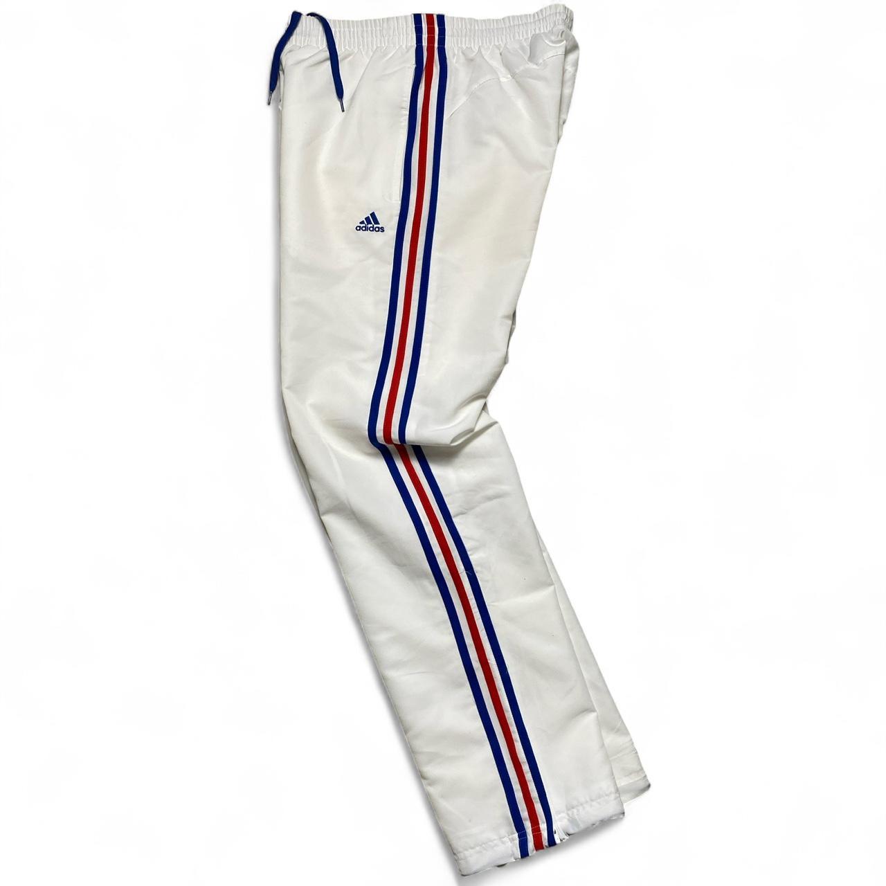 Adidas Performance Essentials White Blue and Red Shell Trackpant Bottoms (S)