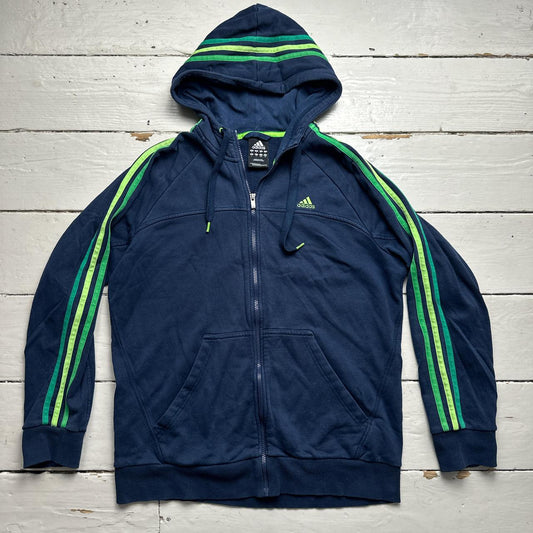 Adidas Performance Essentials Navy and Tri Green Hoodie