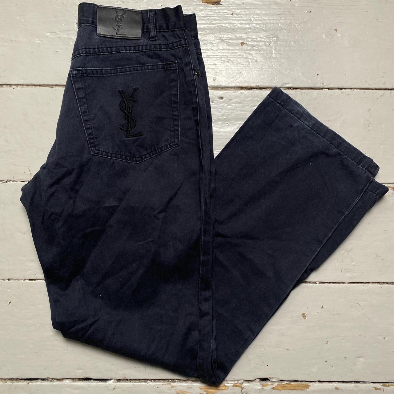 YSL Yves Saint Laurent Black on Black Embroidery Jean Trousers (30W)