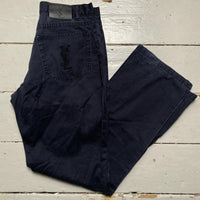 YSL Yves Saint Laurent Black on Black Embroidery Jean Trousers (30W)