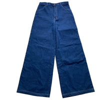 Criminal Damage Vintage Navy Baggy Cargo Carpenter Red Embroidery Jeans (34W)