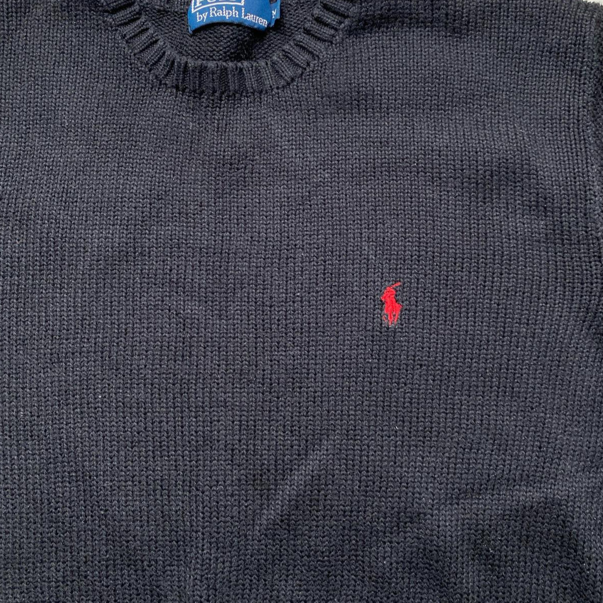 Polo Ralph Lauren Black and Red Knit Jumper (M)