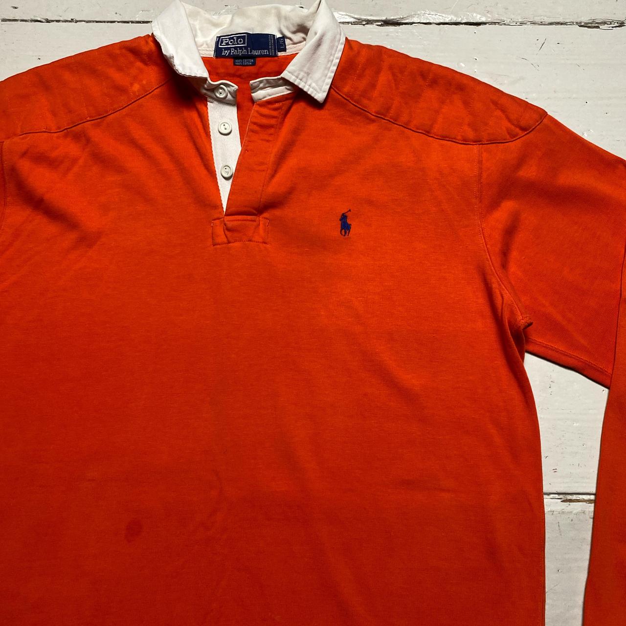 Ralph Lauren Polo Orange and Blue Long Sleeve Polo Shirt