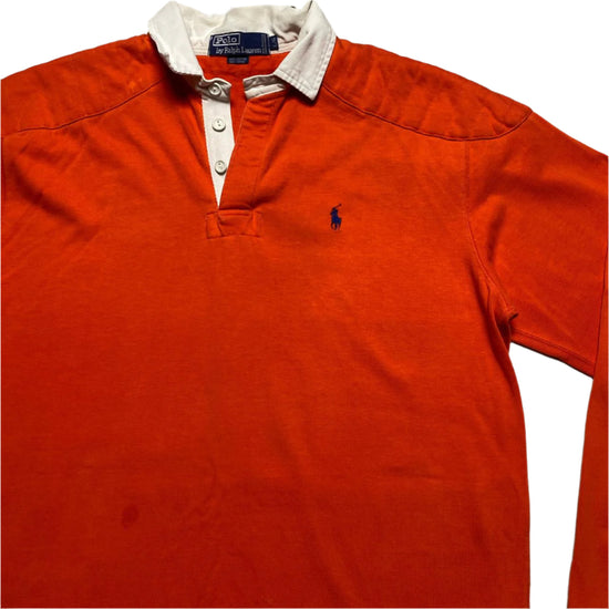 Ralph Lauren Polo Orange and Blue Long Sleeve Polo Shirt (L)