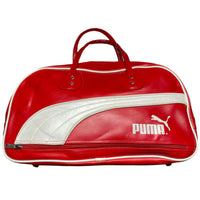 Puma Vintage Red and White Leather Duffle Travel Bag