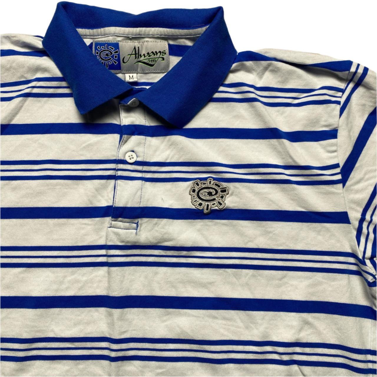 Always Do What You Should Do Lake Elsinore Blue and White Striped Polo Shirt (M)