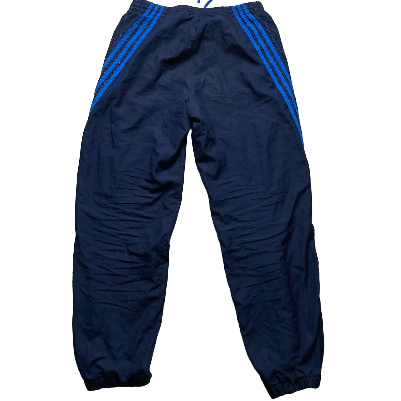 Adidas Navy and Blue Stripe Shell Trackpant Baggy Bottoms (M)
