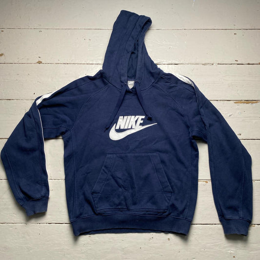 Nike Navy and White Big Swoosh Vintage y2k Hoodie