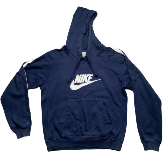 Nike Navy and White Big Swoosh Vintage y2k Hoodie (S)