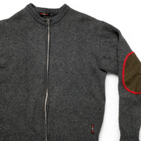 Paul Smith Red Ear Vintage Wool Grey and Red Arm Patch Zip Jumper (XL)