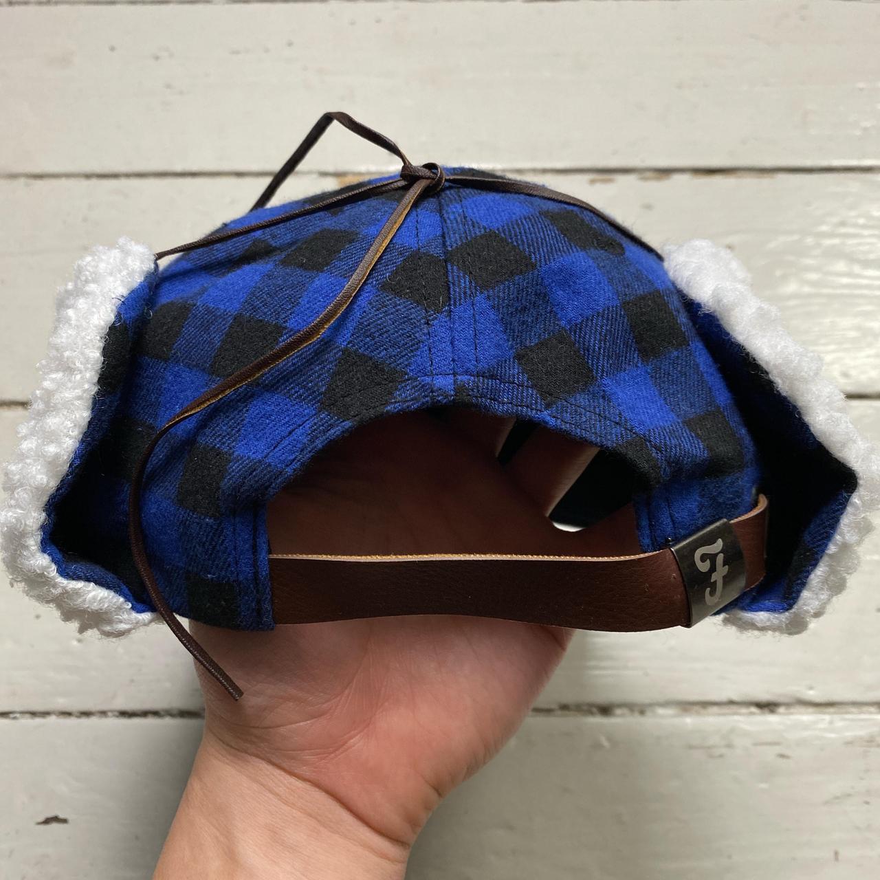 Farah Checked Blue and Black Plaid Dog Ear Trapper Ear Flap Hat
