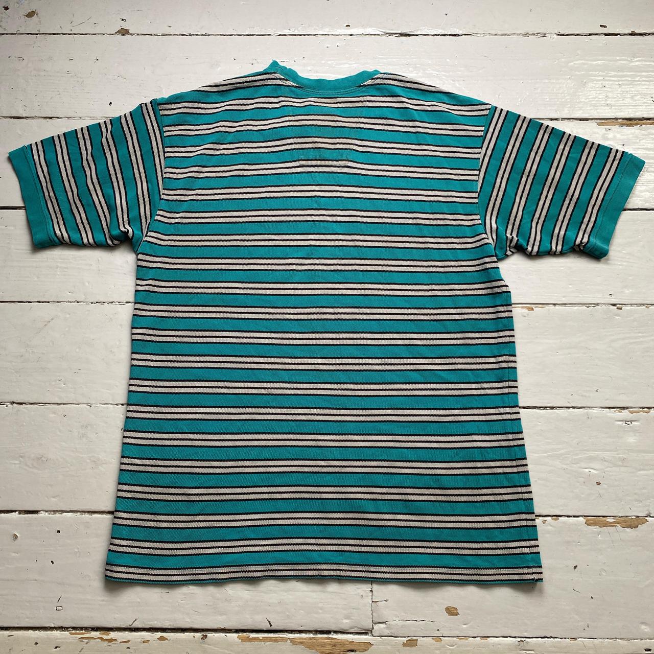 Adidas Equipment Vintage 90’s Green and Cream Striped T Shirt Jersey