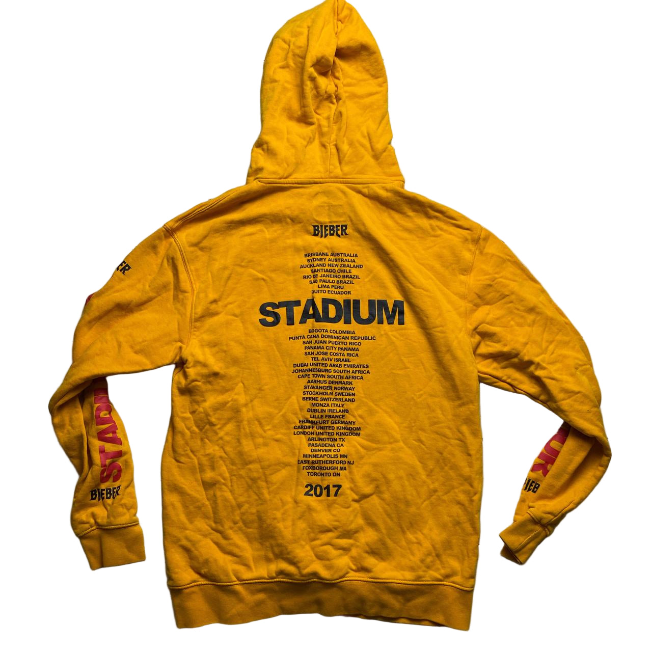 Justin Bieber Stadium Tour 2017 Hoodie Yellow and Black (M)