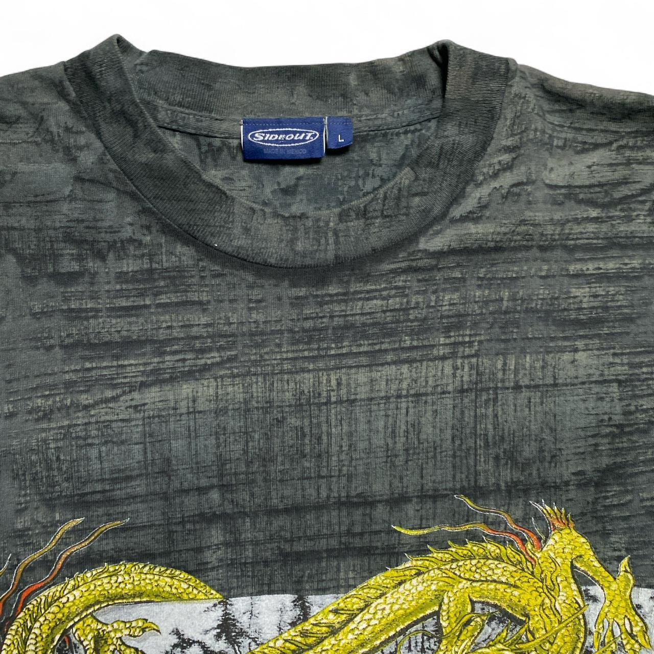 Sideout Vintage y2k Dragon Grey and Yellow Flames Grunge Long Sleeve T Shirt (L)