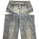 Ksubi Embroidered Flame Denim Thigh Slit Baggy Jeans (29W)