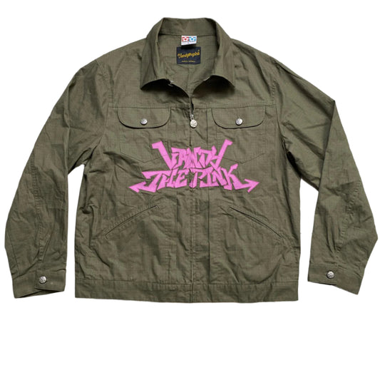 Vandy The Pink Khaki Green and Pink Shacket Shirt Jacket (L)