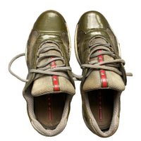 Prada Americas Cup Vintage Khaki Patent and Grey Low Trainers (UK 5.5)