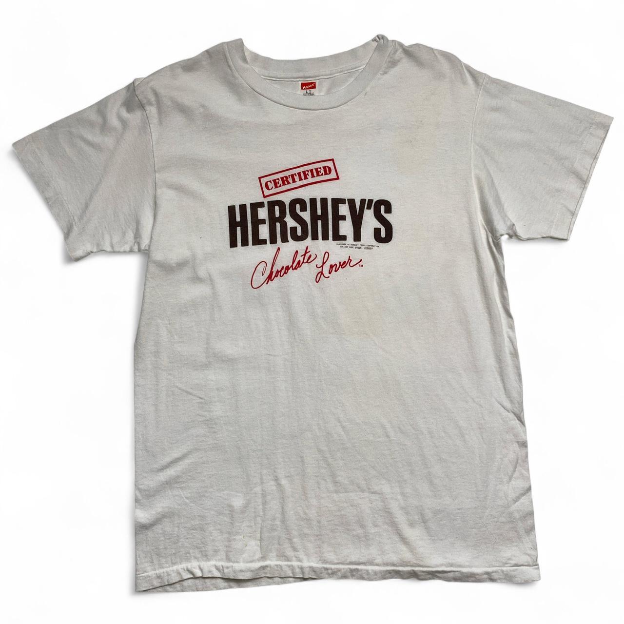 Hersheys Vintage Certified Chocolate Lover White Brown and Red Womens T Shirt (L)