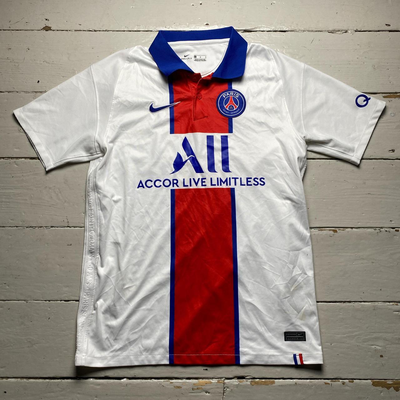 Nike PSG 2020 White Blue and Red Polo Shirt