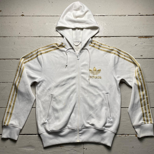 Adidas Originals White and Gold Hooded Tracksuit Jacket