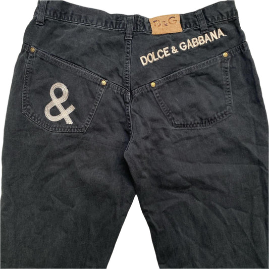 Dolce and Gabbana Vintage Black and White Embroidery Jeans (34W)