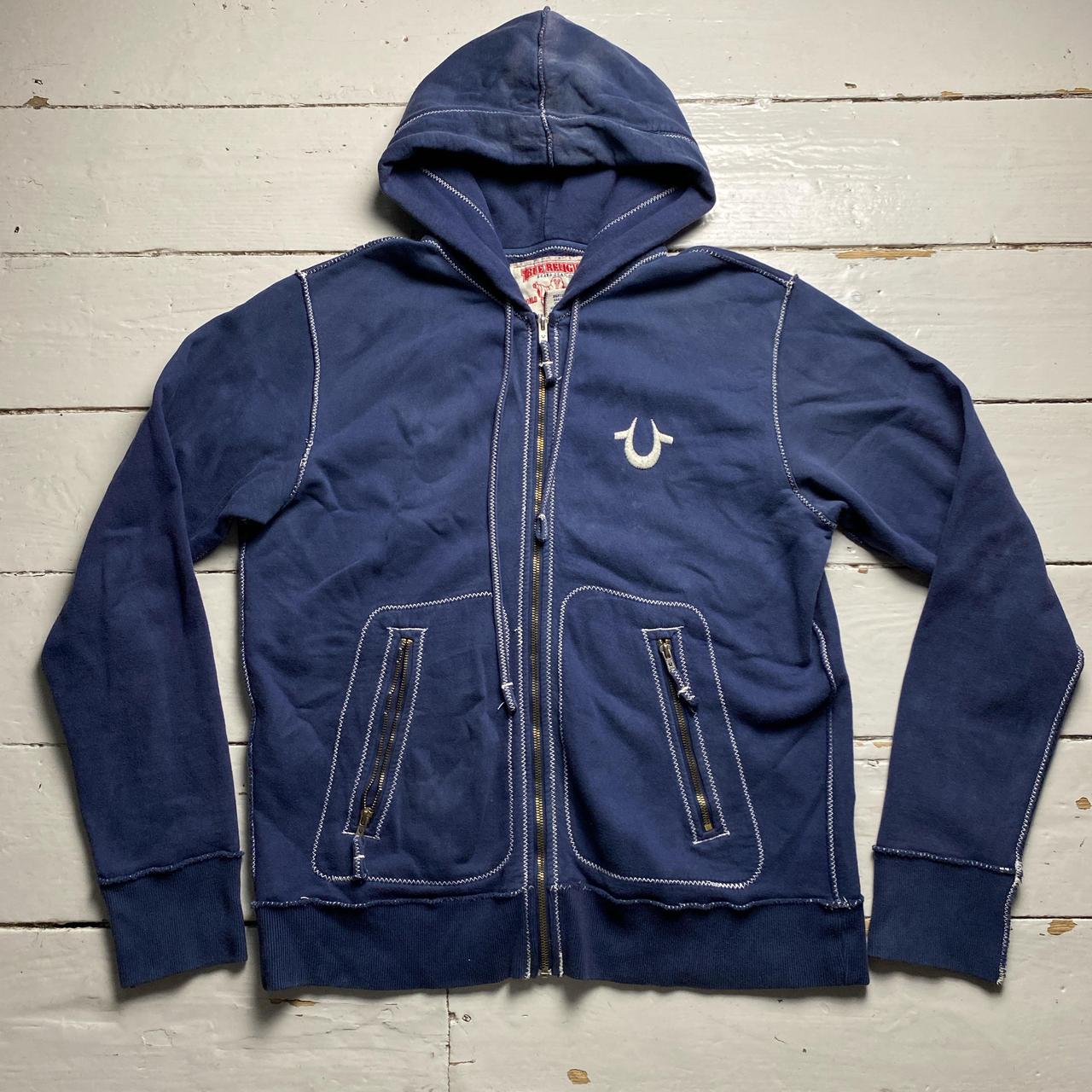 True Religion Navy and White Stitch Hoodie