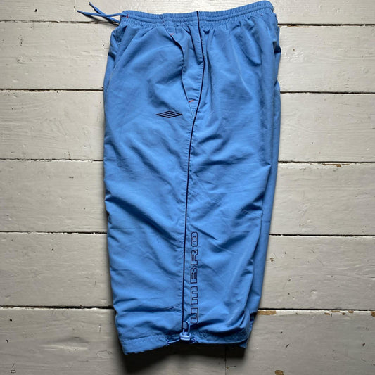 Umbro Spellout Vintage y2k Shell Trackpant Shorts Light Baby Blue