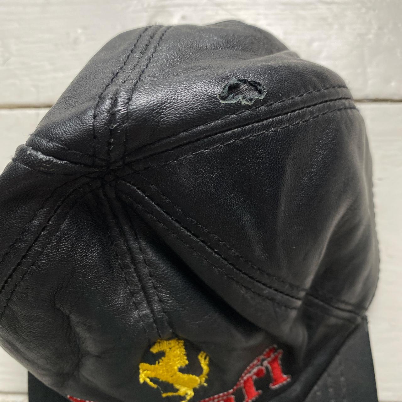 Ferrari Vintage Leather Racing Cap Black Yellow and Red