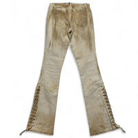 Prada Distressed Runway Vintage y2k Cream Lace Up Flared Cowgirl Jeans (28W)