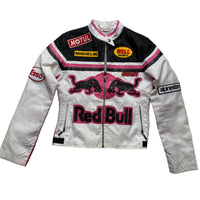 Redbull Vintage Biker Style Womens Bomber Jacket with Leather Patches (S)