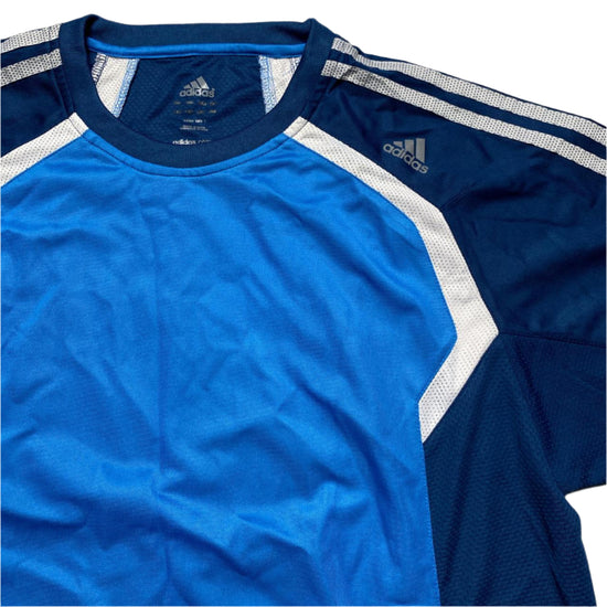 Adidas Blue and White Climacool Vintage Jersey T Shirt (M)