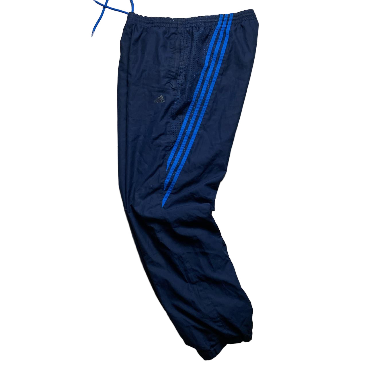 Adidas Navy and Blue Stripe Shell Trackpant Baggy Bottoms (M)