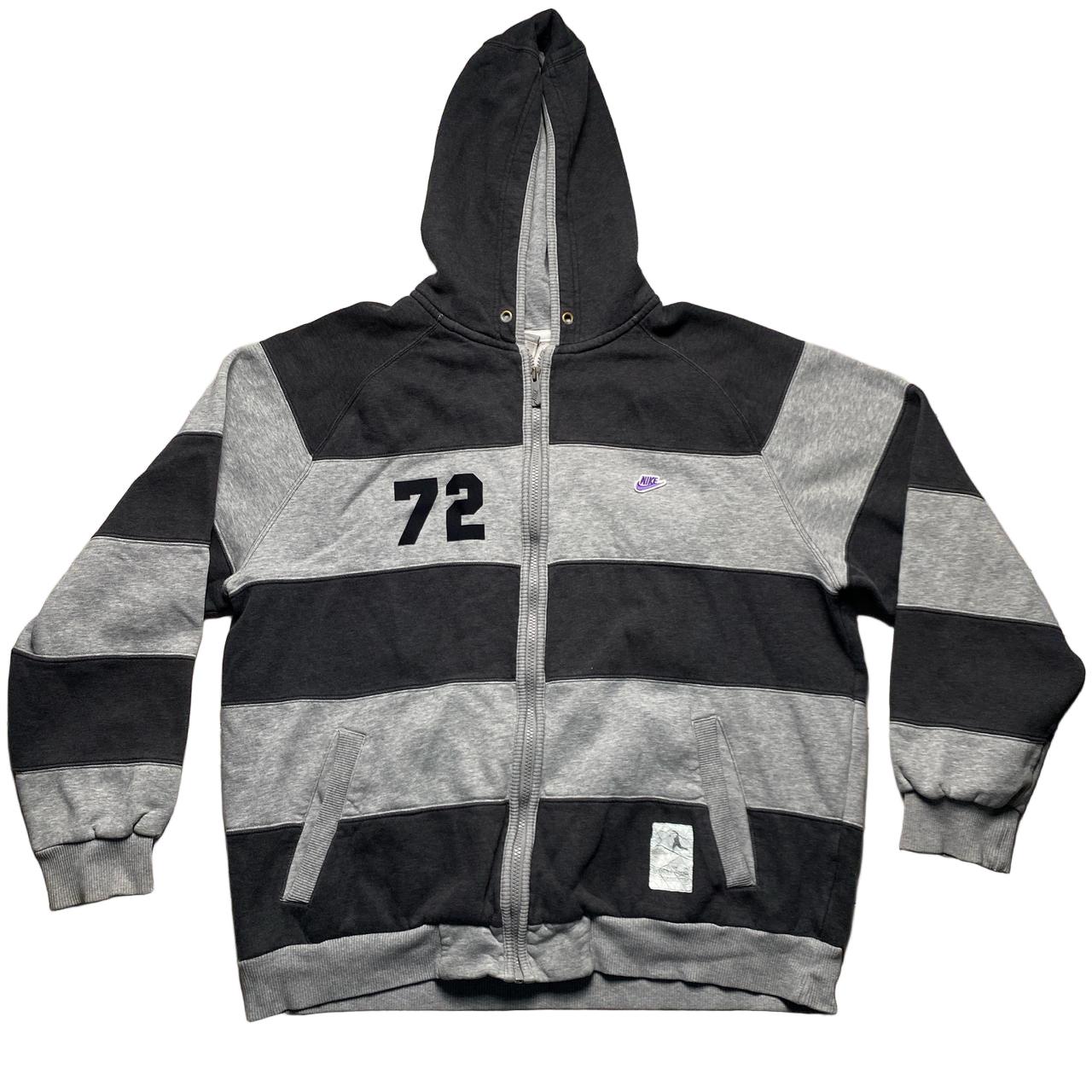 Nike Vintage Grey Two Tone Stripe Hoodie Purple Swoosh (XL)