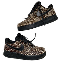 Nike Air Force 1 Brown and White Zebra Print Stripes Pony Hair (UK 5)