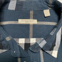 Burberry Brit Nova Check Navy Black White and Cream Long Sleeve Shirt (2XL)