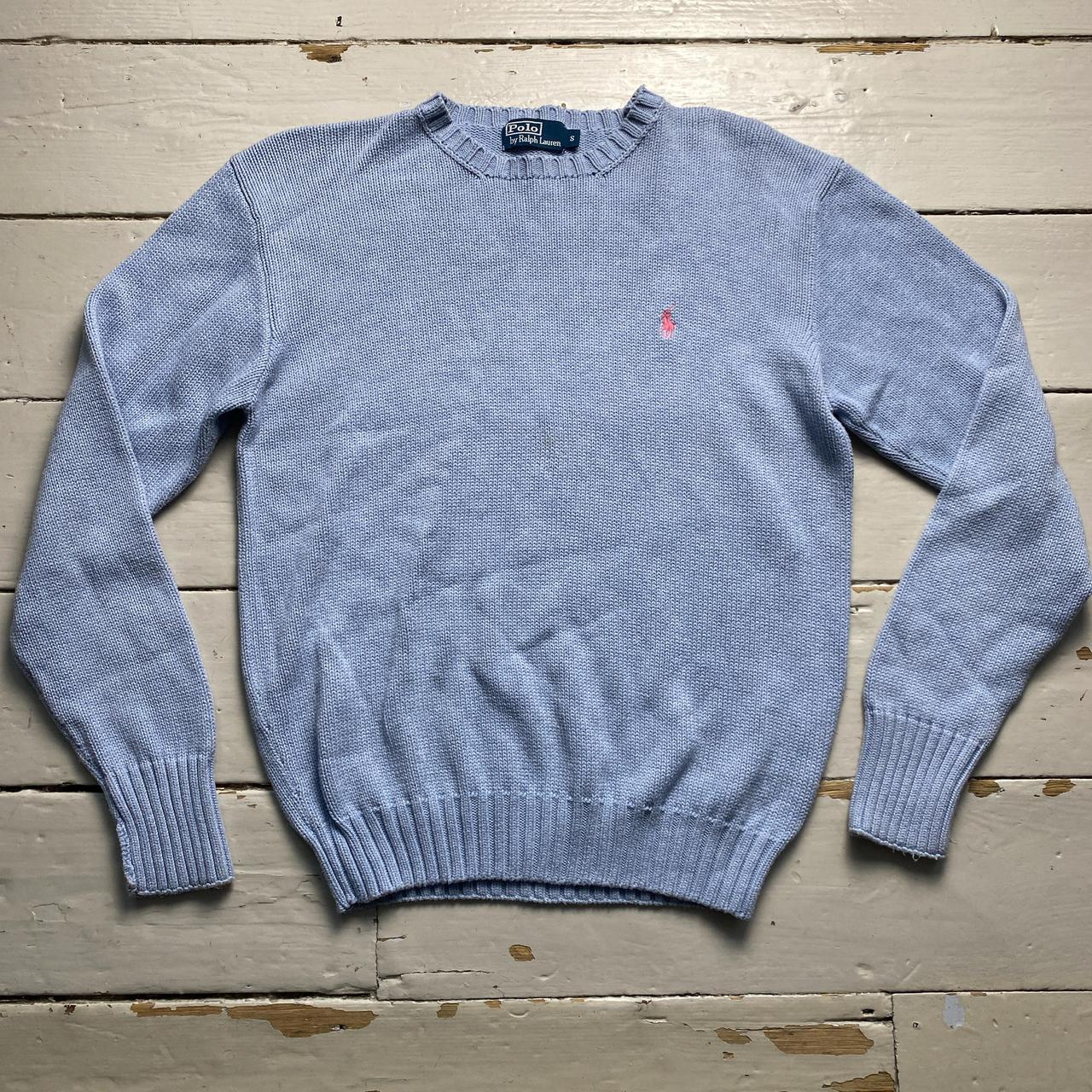 Polo Ralph Lauren Cable Knit Jumper Light Blue and Pink Pony