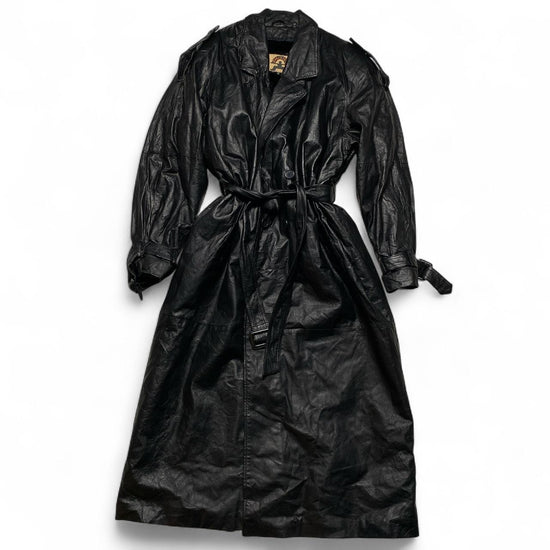 Phase 2 Vintage Leather Long Fur Lined Trench Coat Jacket (XL)