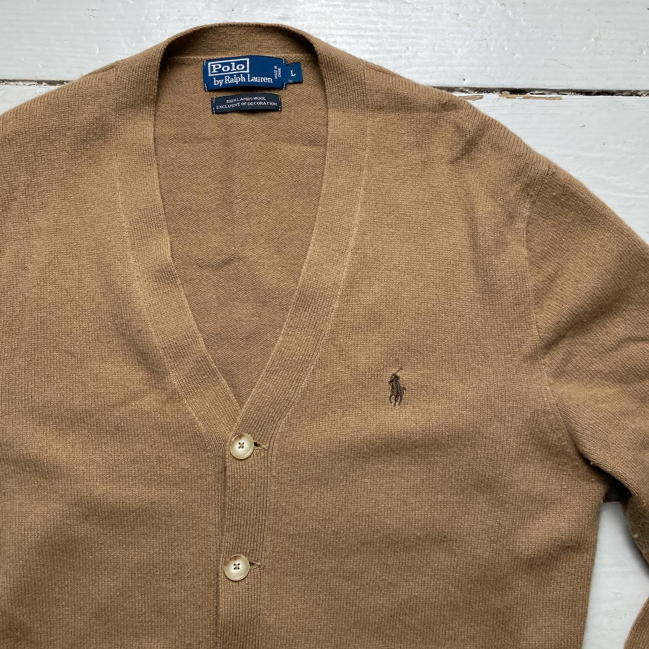 Ralph Lauren Polo Vintage Brown Button Up Lambs Wool Cardigan Jumper