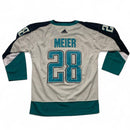 San Jose Sharks Meier 28 NHL Hockey Jersey White Black and Blue (L)