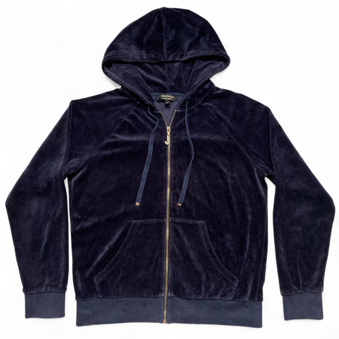 Juicy Couture Womens Velour Navy Jewel Zip Hoodie