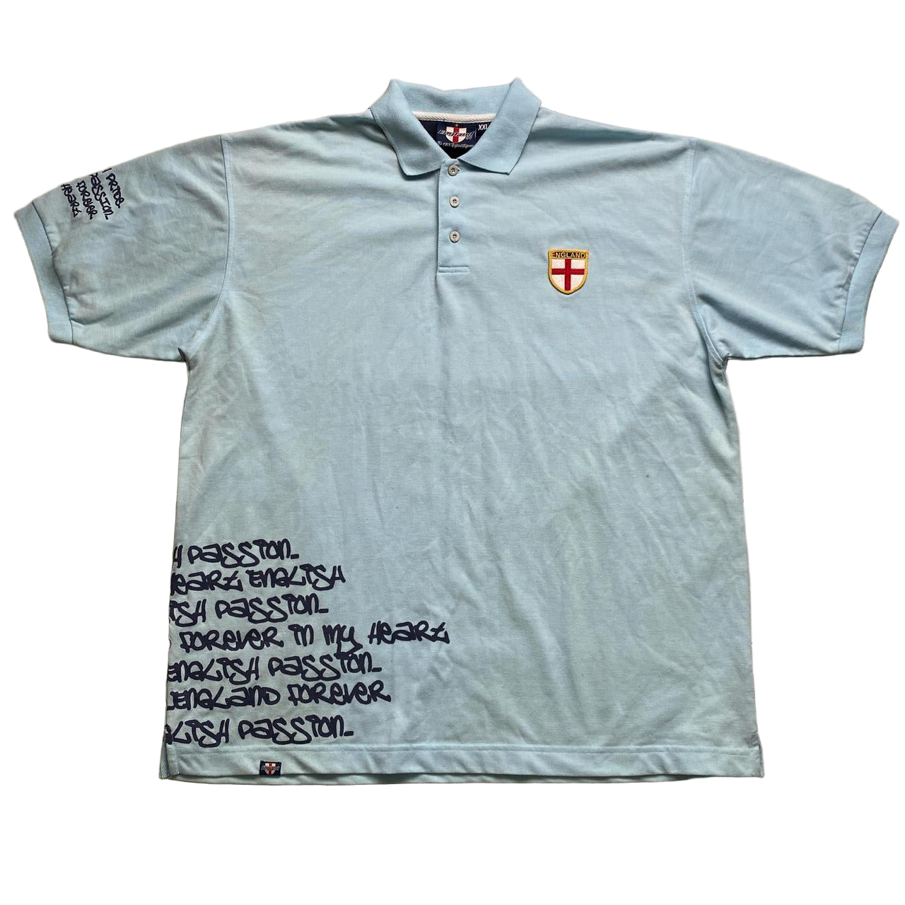 England Football Vintage Graffiti Light Blue Polo Shirt (2XL)